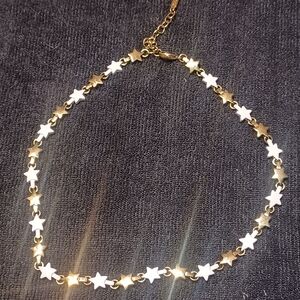 Vintage Napier Gold Tone and White Enamel Star Link Necklace